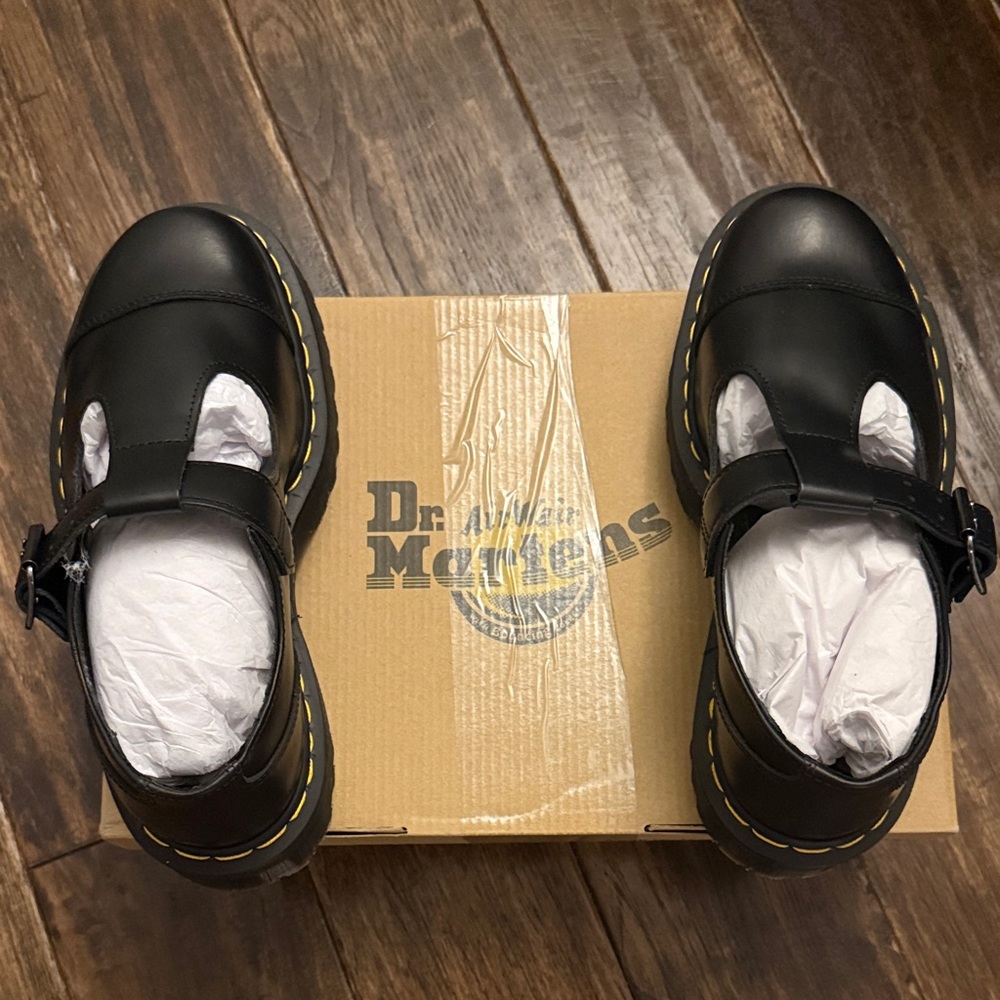 Dr. Martens Black Mary Jane Shoes with Yellow Accents